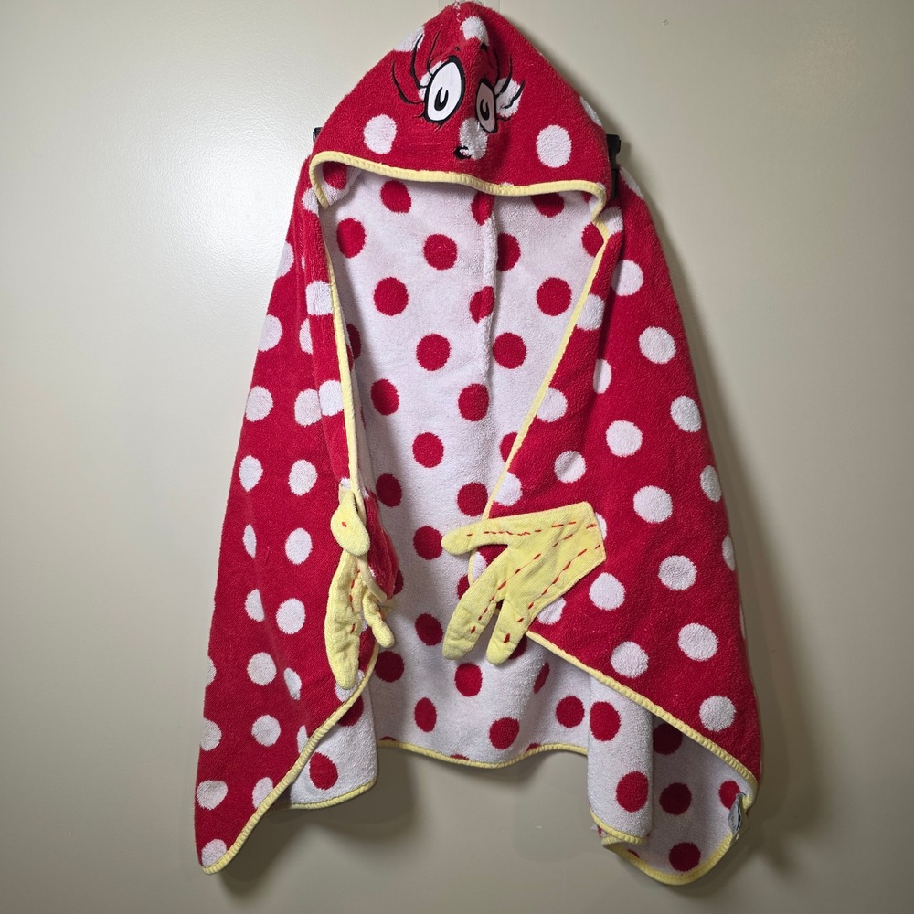 Pottery Barn Kids Red Polka Dot Mermaid Hooded Bath Towel‎ Wrap Cotton 2006